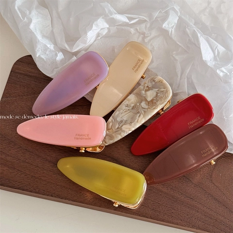 French Vintage Cellulose Acetate Triangle Hair Clips Elegant Handmade Gold Label Bangs Duckbill Side Clip Hair Accessories