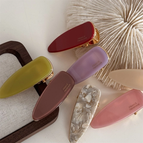 French Vintage Cellulose Acetate Triangle Hair Clips Elegant Handmade Gold Label Bangs Duckbill Side Clip Hair Accessories