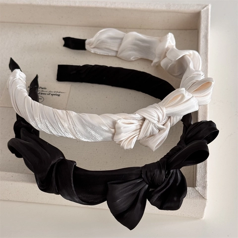 Cerchietto con Fiocco Plissettato in Satin Stile Francese Elegante Cerchietto per Capelli Effetto Seta per Donna