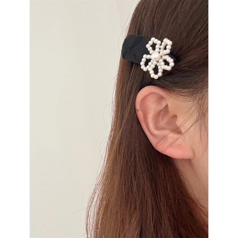 Fermaglio per Capelli con Fiori e Künstliche Perle Elegante Perno a Becco d'Anatra Rivestito in Tessuto Accessori per Capelli Donna