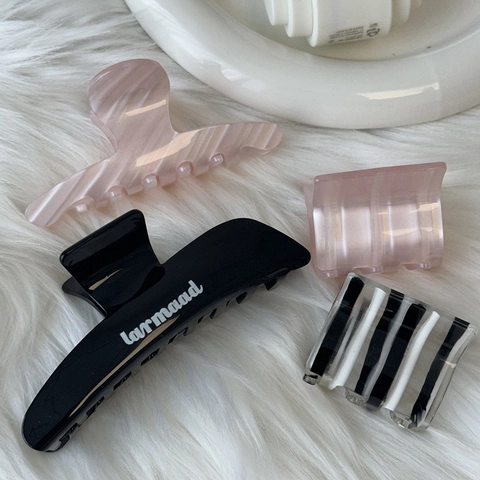 Pince À Cheveux En Acétate Marbré Pour Femmes Style Coréen Rose Noir Pince Crabe Antidérapante Grand Accessoire Cheveux