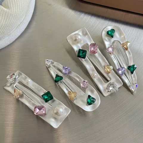 Fermaglio per Capelli in Lega Vintage Strass Colorati Perla Artificiale Goccia Rettangolo Fermaglio Donna Gioielli
