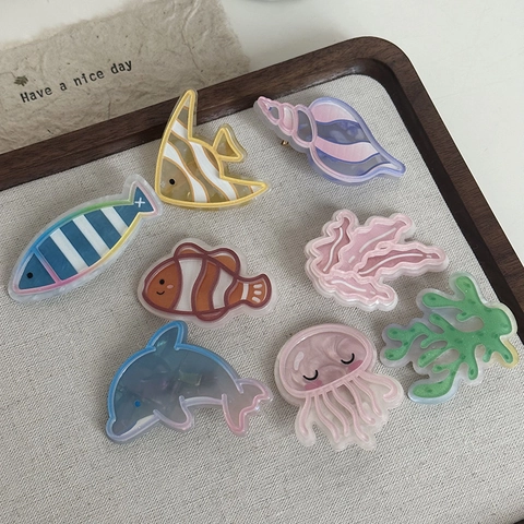 Lindas Pinzas para el Cabello de Acrílico de la Serie Ocean Coloridos Peces Medusas Delfines Conchas Corales Horquillas Accesorios para el Cabello para Mujeres Niñas