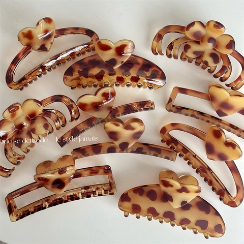 Vintage Leopardenmuster Schildpatt Haarkralle Große Blume Herz Rechteck Kunststoff Haarklammer Für Damen Haarschmuck