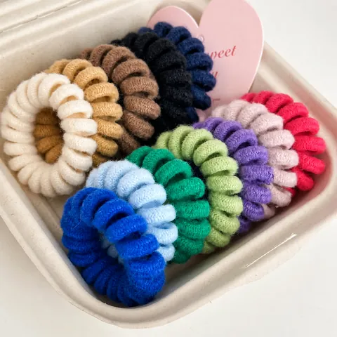 Handmade Knit Wrapped Telephone Cord Hair Rings Candy Color Spiral Elastic Hair Ties No Trace Scrunchies For Women Girls