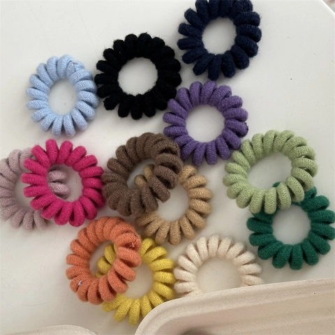 Handmade Knit Wrapped Telephone Cord Hair Rings Candy Color Spiral Elastic Hair Ties No Trace Scrunchies For Women Girls