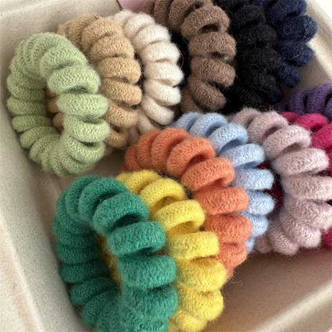 Handmade Knit Wrapped Telephone Cord Hair Rings Candy Color Spiral Elastic Hair Ties No Trace Scrunchies For Women Girls
