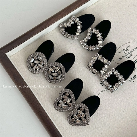 Fermagli per Capelli Vintage in Velluto Nero con Strass a Cuore e Quadrati per Donna Eleganti Accessori per Capelli