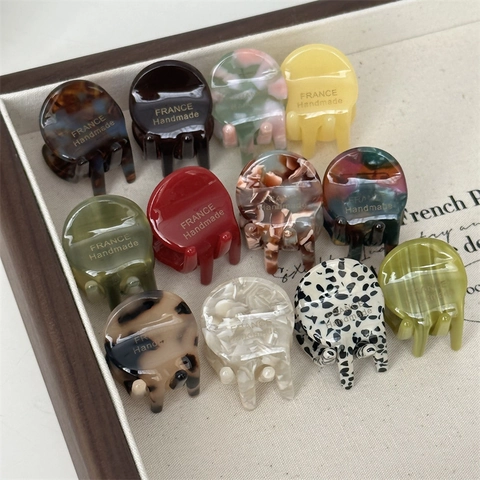 Mini Acetaat Haarclips Franse Handgemaakte Stijl Kleine Schildpad Marmer Patroon Shark Clips Zij Pony Spelden Vrouwen Haar Sieraden