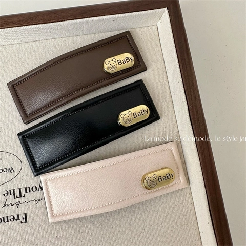 Grazioso Fermaglio Per Capelli Rettangolare In Pelle Artificiale Con Motivo Orso Stile Coreano Clip Per Frangia Donna
