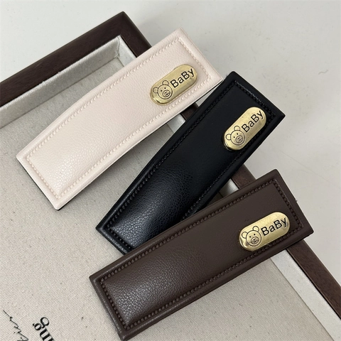 Grazioso Fermaglio Per Capelli Rettangolare In Pelle Artificiale Con Motivo Orso Stile Coreano Clip Per Frangia Donna