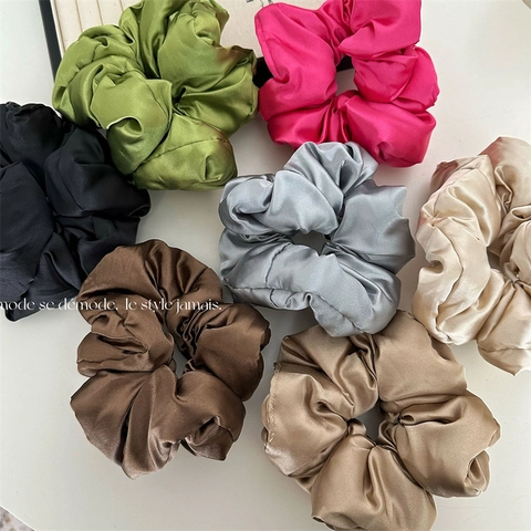 Coleteros de Satén Elegantes de Tamaño Superior Estilo Francés Gomas Elásticas para el Pelo Mujer Suave Liso Color Sólido Accesorios para el Cabello de Moda