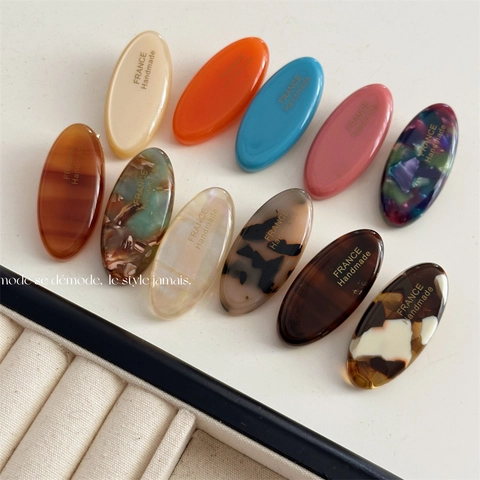French Style Oval Acetate Hair Clip Handmade Tortoiseshell Marble Pattern Duckbill Clip For Women Daily Hair Accessories