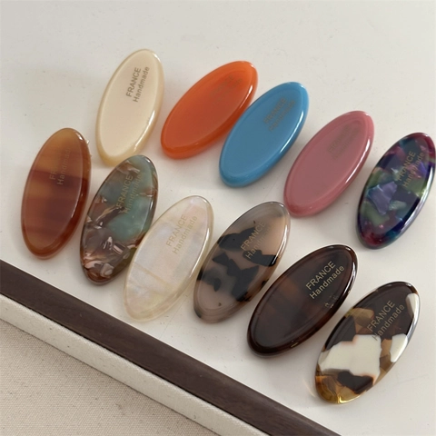 French Style Oval Acetate Hair Clip Handmade Tortoiseshell Marble Pattern Duckbill Clip For Women Daily Hair Accessories