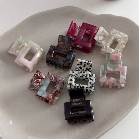 Mini Square Acetate Hair Claw Clips Elegant Marble Tortoiseshell Pattern Bangs Side Hair Grip For Women Hair Accessories