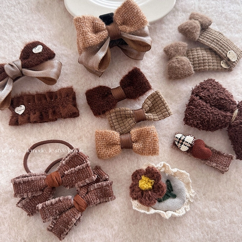 Set Fermagli per Capelli con Fiocco Vintage Maillard per Donna Ragazze Clip BB in Velluto a Coste Floreali Elastici in Peluche Autunno Inverno
