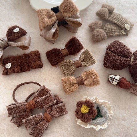 Set Fermagli per Capelli con Fiocco Vintage Maillard per Donna Ragazze Clip BB in Velluto a Coste Floreali Elastici in Peluche Autunno Inverno