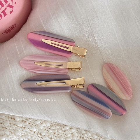Fermaglio per Capelli Stile Coreano in Acetato di Cellulosa con Strisce Marmorizzate Toni Morandi Rosa Viola per Donna