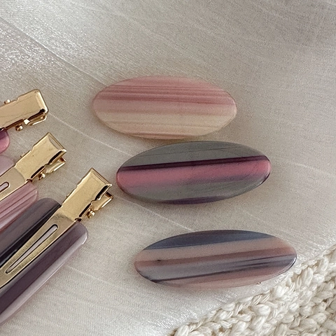 Fermaglio per Capelli Stile Coreano in Acetato di Cellulosa con Strisce Marmorizzate Toni Morandi Rosa Viola per Donna