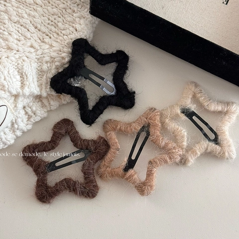 Handgefertigte Wollgarn Umwickelte Stern Haarspangen Für Damen Plüsch Fünfzackiger Stern BB Clip Herbst Winter Haarschmuck