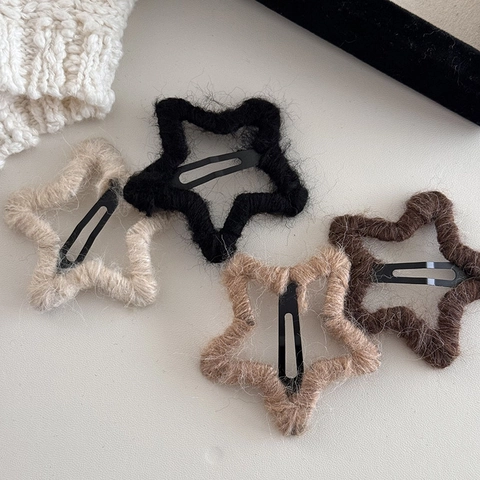 Handgefertigte Wollgarn Umwickelte Stern Haarspangen Für Damen Plüsch Fünfzackiger Stern BB Clip Herbst Winter Haarschmuck