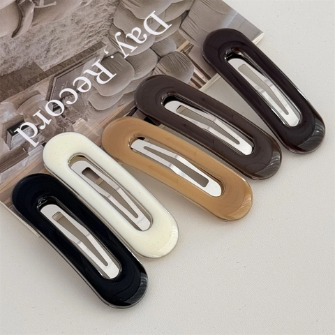 Estilo Coreano Retro Color Café Plástico Ovalado BB Clip para el Cabello Alta Estética Clip para Flequillo Minimalista Textura de Resina Horquilla Lateral Accesorios de Moda Mujer