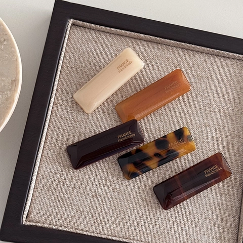 Pince à Cheveux Rectangulaire en Acétate de Cellulose Style Français Simple Écaille Ambre Café Barrette pour Femme