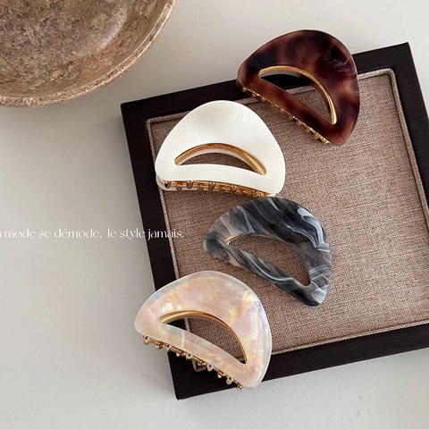 Pince à Cheveux en Acétate Style Coréen Motif Léopard Marbre Design Creux Dents en Métal Accessoires pour Femmes