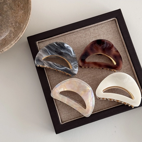 Pince à Cheveux en Acétate Style Coréen Motif Léopard Marbre Design Creux Dents en Métal Accessoires pour Femmes