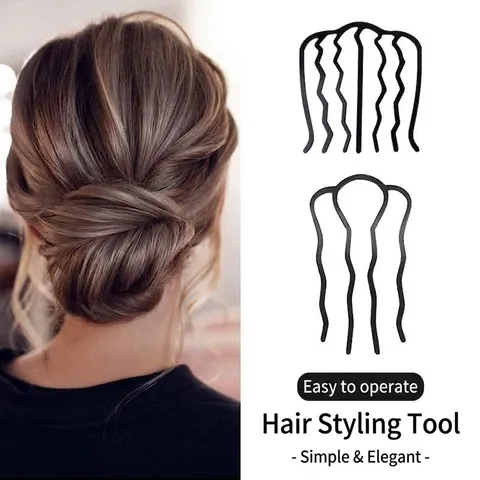 Forcina per Capelli in Metallo da Donna a Forma di Onda a U per Chignon Accessorio Professionale per lo Styling Minimalista Nero Opaco