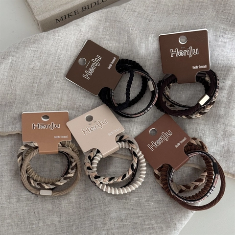 Damen Hochelastische Haargummis Set Koreanisch Minimalistisch Stoff Haarseil Pferdeschwanz Halter Erdtöne Gewebte Scrunchies Für Den Alltag