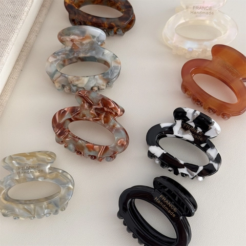 French Vintage Acetate Floral Hair Claw Clip Elegant Marble Tortoiseshell Hollow Hair Clip Handmade Hair Accessories For Women