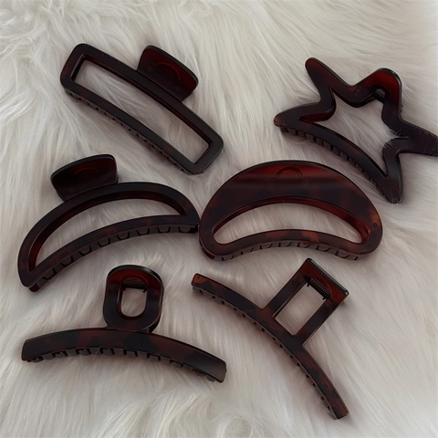 Grandi Mollette per Capelli Opache Geometriche Quadrato Stella Luna Squalo per Donne Accessori per Capelli Neri Marroni