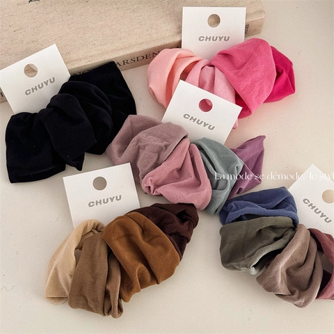 Women Korean Style Soft Solid Color Wide Edge Elastic Hair Scrunchies Large Fabric Hair Ties Daily Headwear Fashion Accessory