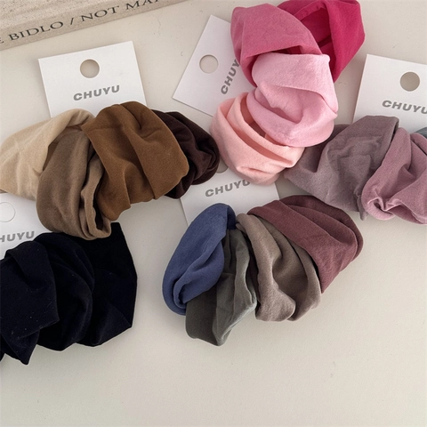 Women Korean Style Soft Solid Color Wide Edge Elastic Hair Scrunchies Large Fabric Hair Ties Daily Headwear Fashion Accessory