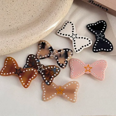 Fermaglio per Capelli in Acetato con Fiocco e Künstliche Perle Sintetiche Stella Coreano Dolce Becco d'Anatra Accessori Donna