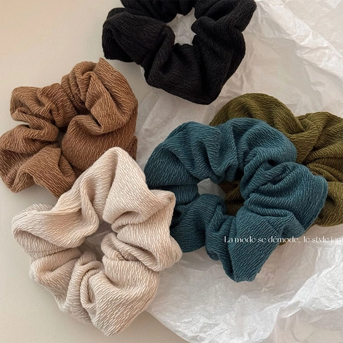 Women Ribbed Texture Large Scrunchies Solid Color Elastic Hair Ties Korean Style Knitted Fabric Hair Bands Daily Hair Accessories