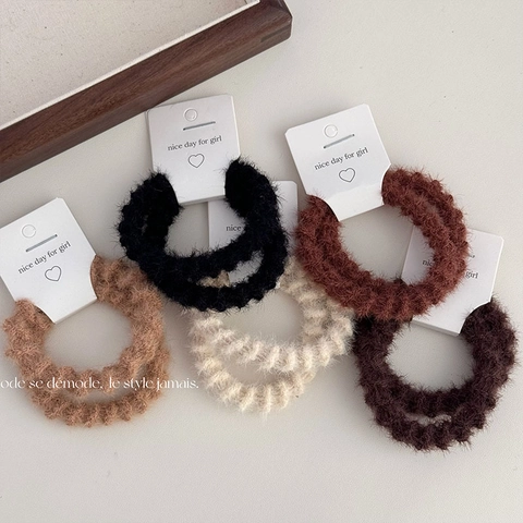 Elastici per Capelli in Stile Coreano Minimalista in Filato di Lana a Costine Pelosi Alta Elasticità Fatti a Mano per Donna