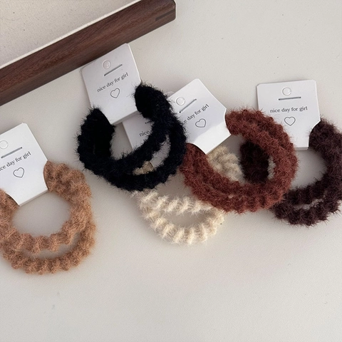 Elastici per Capelli in Stile Coreano Minimalista in Filato di Lana a Costine Pelosi Alta Elasticità Fatti a Mano per Donna