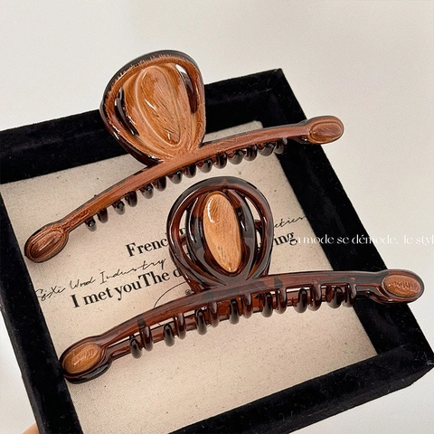 Pince à Cheveux Vintage en Résine Ambrée Écaille de Tortue Grande Pince Crabe Pour Femmes Coiffure Élégante Accessoires de Tête