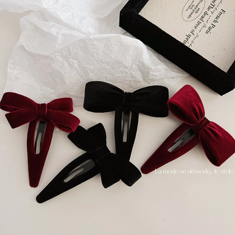 Pinza para el Pelo con Lazo de Terciopelo Vintage para Mujer Elegante Pasador Lateral Rojo Vino Negro Accesorios de Invierno