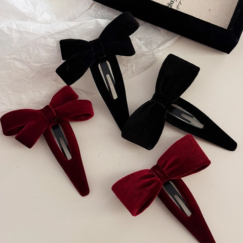 Pinza para el Pelo con Lazo de Terciopelo Vintage para Mujer Elegante Pasador Lateral Rojo Vino Negro Accesorios de Invierno