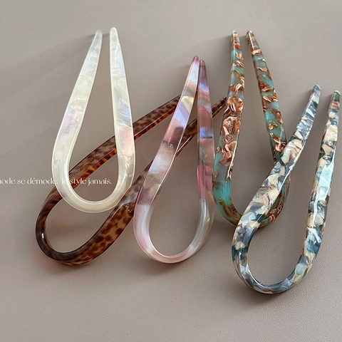Vintage Acetate U-Shaped Hair Stick French Marble Tortoiseshell Hair Fork For Women Styling Hairpin Hair Accessories