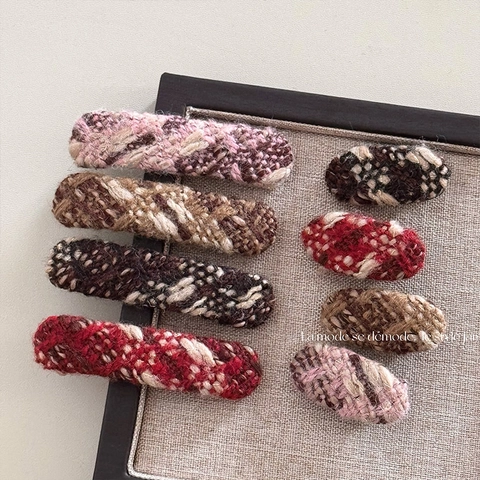 Vintage Koreanischen Stil Plaid Tweed Geflochtene Haarspangen Für Frauen Oval Und Rechteckig Stoff Ente Mund Clips Haarschmuck