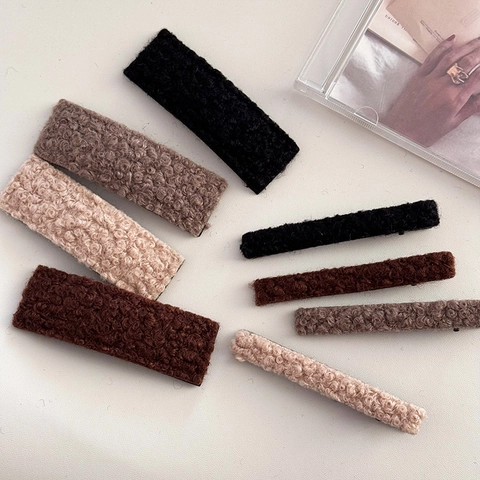 Zachte Pluche Lamswol Effect Haarclip Rechthoekige BB Clip Eendenbek Haarsieraden Voor Dames Herfst Winter