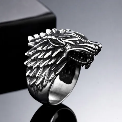 Men Vintage Wolf Head Ring Punk Personality Titanium Steel Polished Animal Shape Biker Ring Gold Black Steel Color Fashion Jewelry