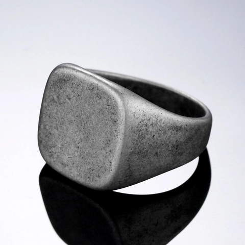Vintage Edelstahl Siegelring Für Herren Retro Distressed Quadratisch Geometrisch Matt Band Titanstahl Herren Schmuck