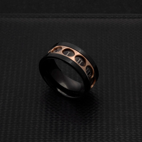 Anillo Giratorio De Acero Inoxidable Números Romanos Negro Oro Rosa Spinner Band Ring Para Hombres Mujeres Joyería