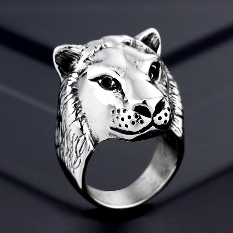 Vintage Stainless Steel Lion Head Leopard Head Rings For Men Punk Hip Hop Animal Shaped Polished Jewelry Band Ring Accessories