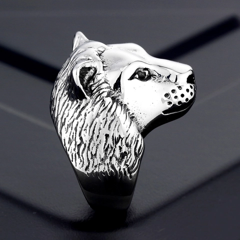 Vintage Stainless Steel Lion Head Leopard Head Rings For Men Punk Hip Hop Animal Shaped Polished Jewelry Band Ring Accessories
